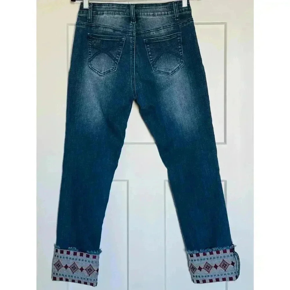 Angel + Premium Kim Fit Women’s Size 6 Stretch Cropped Jeans Embroidered Hems - Picture 2 of 9